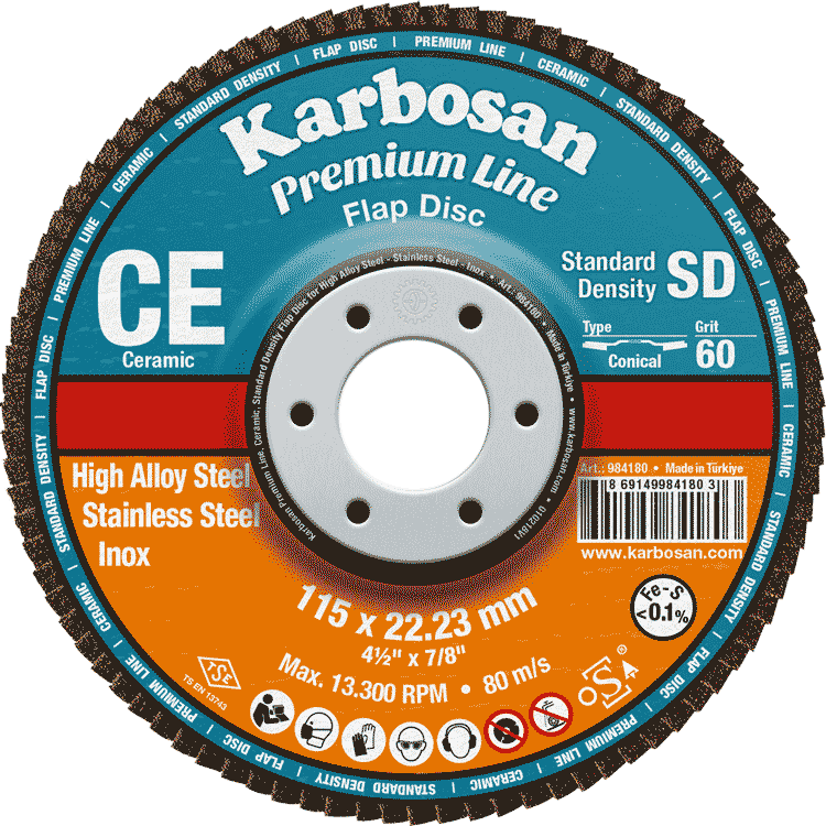 KARBOSAN PREMIUM LINE CE STANDART YOĞUNLUK FLAP DİSKLER 180 KONIK İNCE KESME DISKLERI (984425)