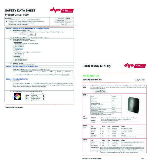 DYO Low Bake Epoksi Polyester Elektrostatik Toz Boya - Düşük Sıcaklıkta Kürlenen İç Mekân Kaplamaları İçin - 20 kg Koli